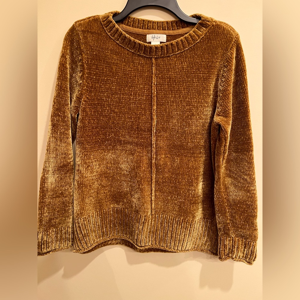 Gold chenille crew neck sweater S